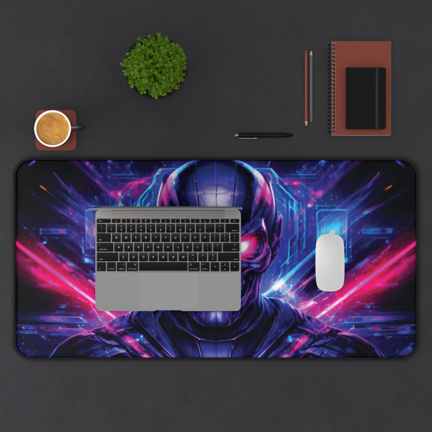 Gaming Desk Mat — Neon Cyber Skull RGB Mouse Pad for Gamers
